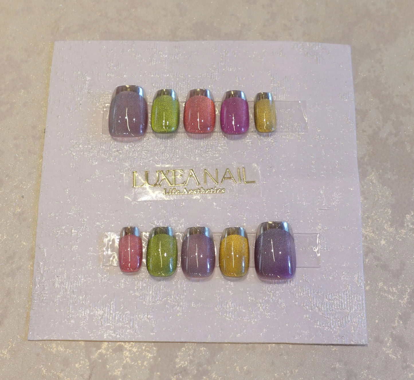 Classy-Rainbow-Square-18mm-Press On Nail
