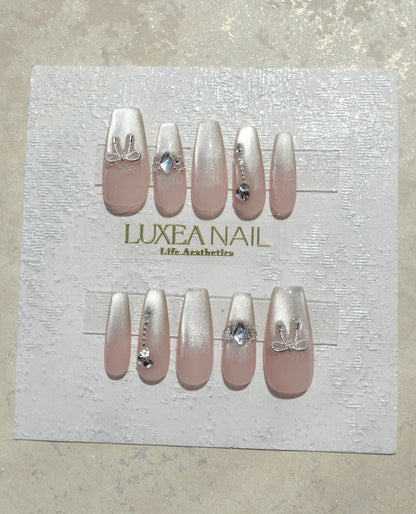 Classy-White-Coffin-30mm-Press On Nail