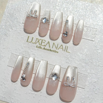 Classy-White-Coffin-30mm-Press On Nail