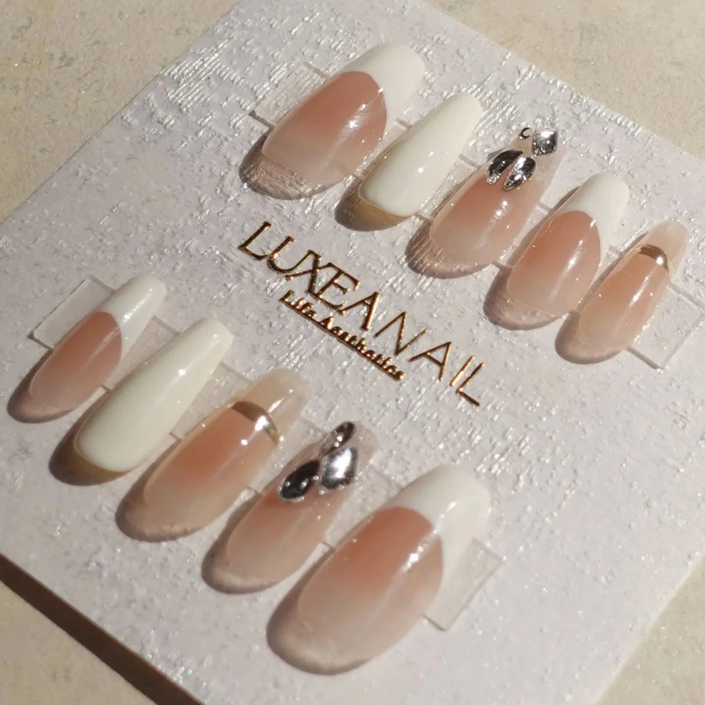 Classy-White-Coffin-25mm-Press On Nail