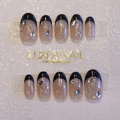 Classy-Black-Oval-18mm-Press On Nail