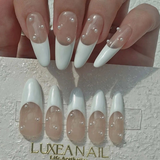 Wedding-White-Almond-30mm-Press On Nail