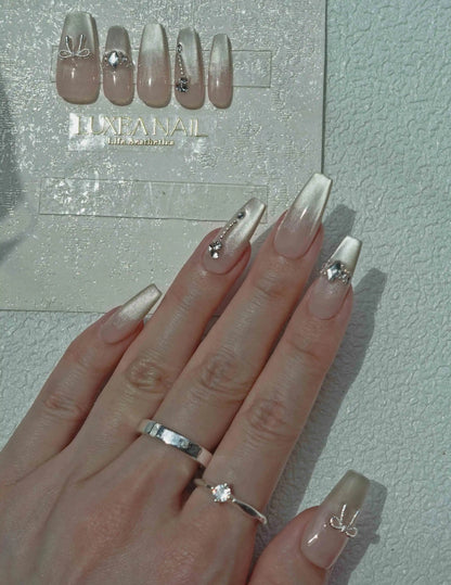 Classy-White-Coffin-30mm-Press On Nail