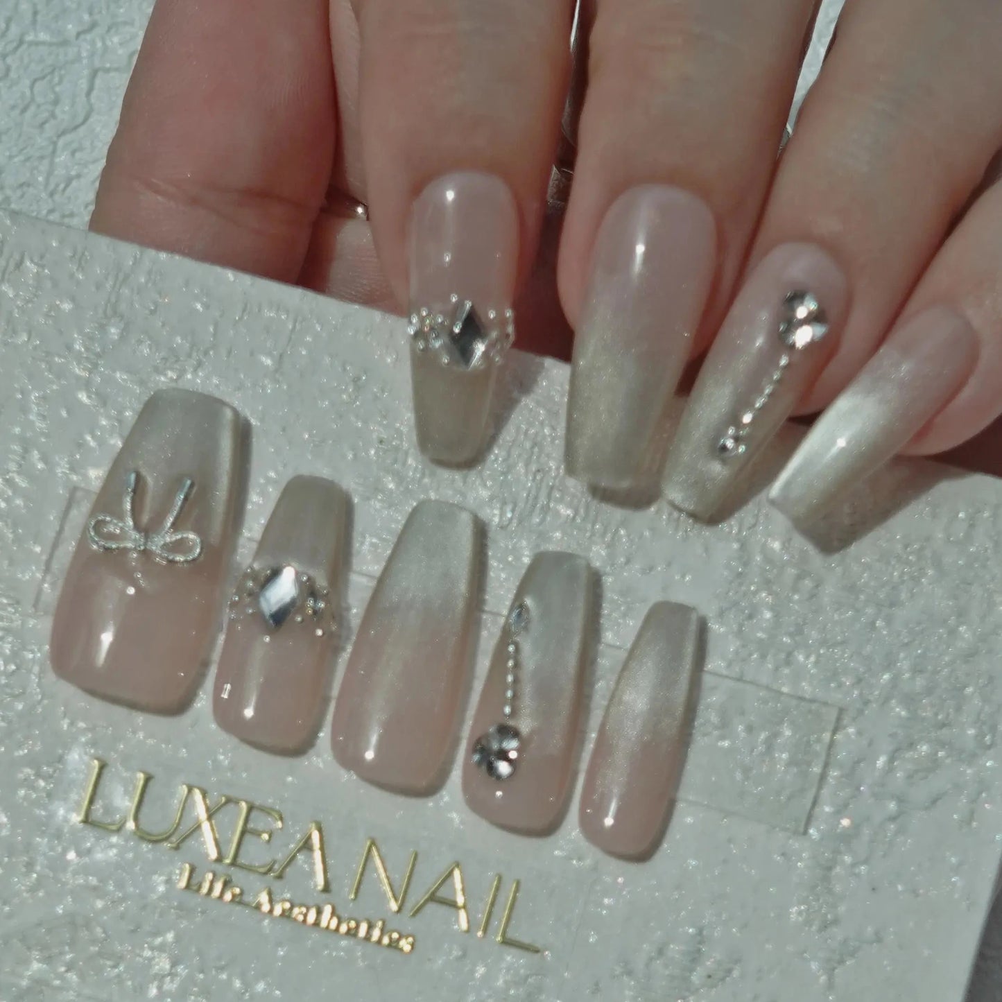 Classy-White-Coffin-30mm-Press On Nail