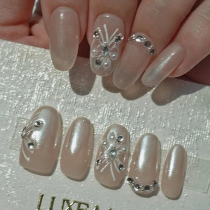 Wedding-White-Oval-25mm-Press On Nail