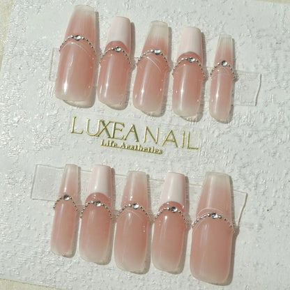 Classy-White-Coffin-30mm-Press On Nail