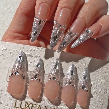 Luxy-Silver-Stiletto-30mm-Press On Nail