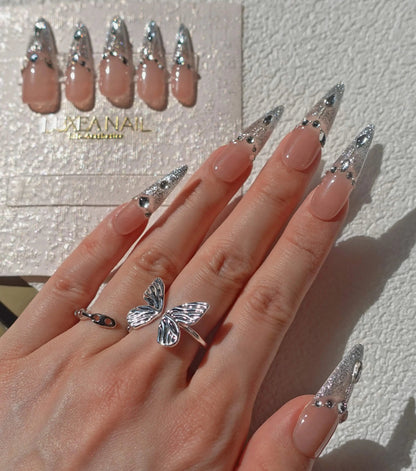 Luxy-Silver-Stiletto-30mm-Press On Nail