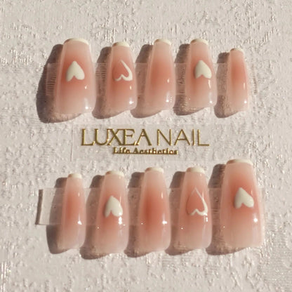 Classy-White-Coffin-30mm-Press On Nail