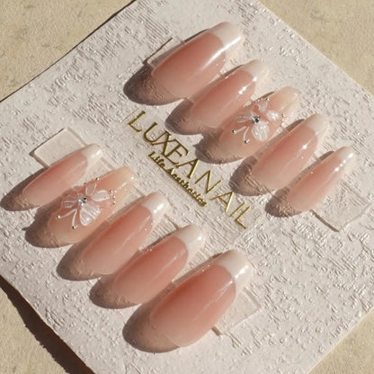 Classy-White-Coffin-30mm-Press On Nail