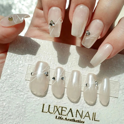 Wedding-White-Coffin-20mm-Press On Nail