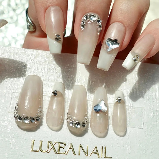 Wedding-White-Coffin-30mm-Press On Nail