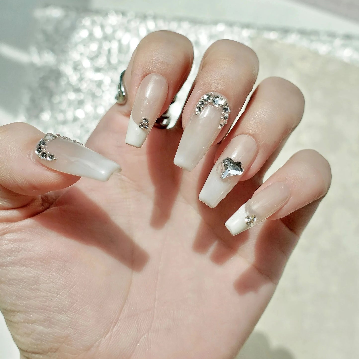 Wedding-White-Coffin-30mm-Press On Nail