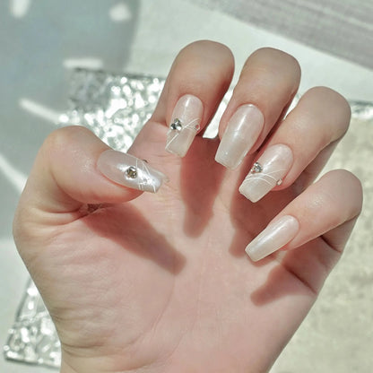 Wedding-White-Coffin-20mm-Press On Nail