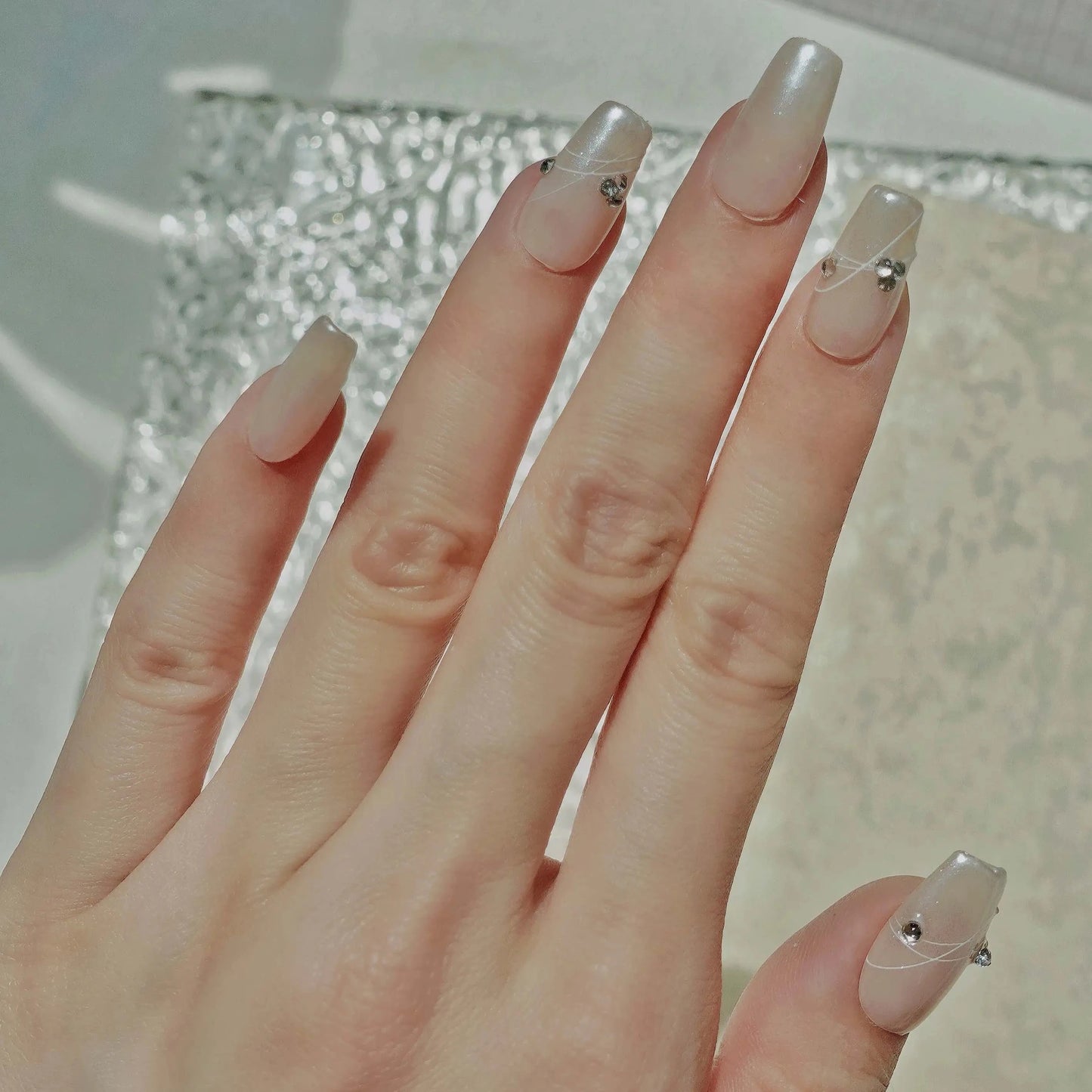 Wedding-White-Coffin-20mm-Press On Nail