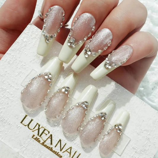 Luxy-White-Coffin-30mm-Press On Nail