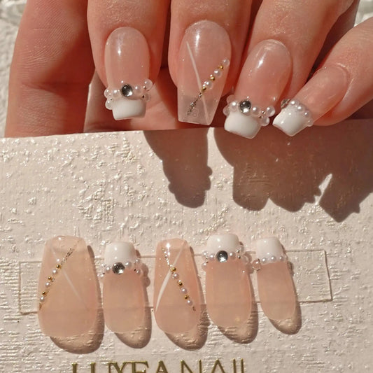 Wedding-White-Coffin-20mm-Press On Nail