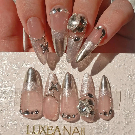 Luxy-Silver-Stiletto-30mm-Press On Nail