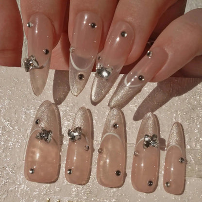 Luxy-Silver-Almond-30mm-Press On Nail