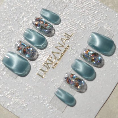 Luxy-Blue-Square-18mm-Press On Nail