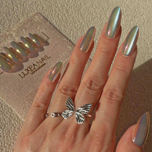 Classy-Holographic-Almond-28mm-Press On Nail