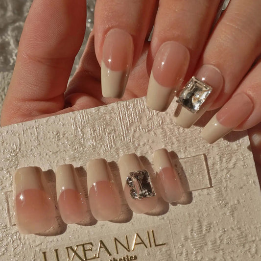 Classy-White-Coffin-20mm-Press On Nail