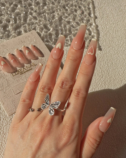 Classy-White-Coffin-30mm-Press On Nail