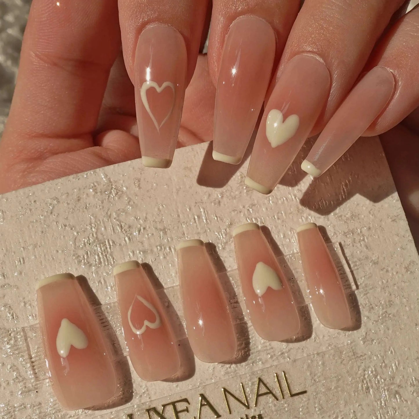 Classy-White-Coffin-30mm-Press On Nail