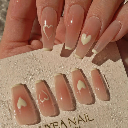 Classy-White-Coffin-30mm-Press On Nail