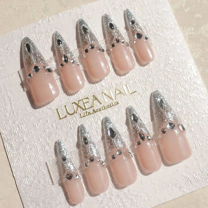 Luxy-Silver-Stiletto-30mm-Press On Nail