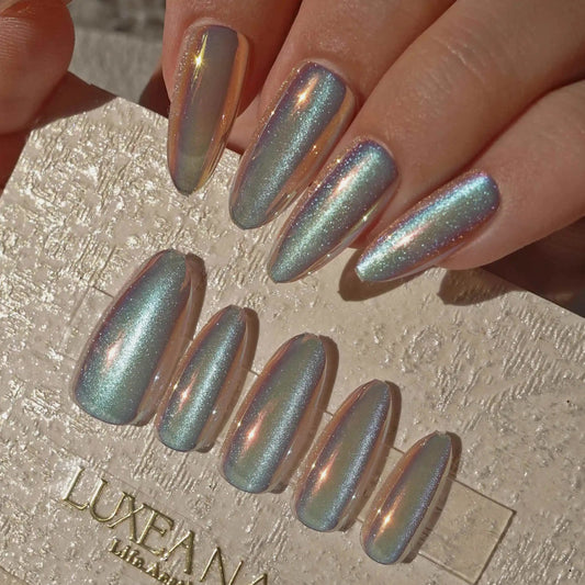 Classy-Holographic-Almond-28mm-Press On Nail