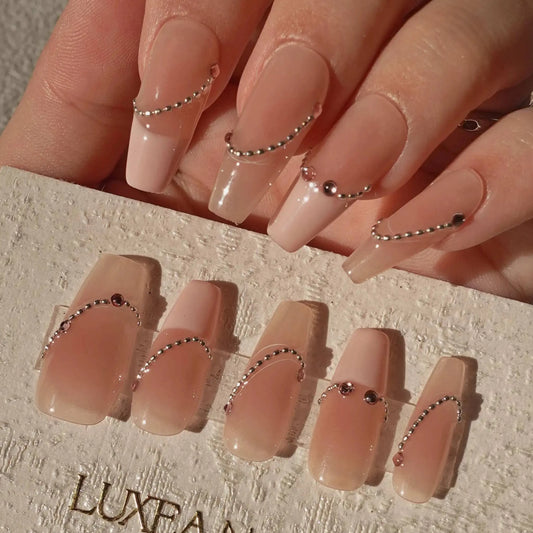 Classy-White-Coffin-25mm-Press On Nail