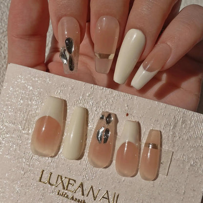 Classy-White-Coffin-25mm-Press On Nail