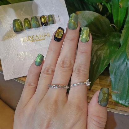 Classy-Green-Coffin-18mm-Press On Nail