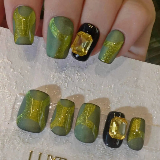 Classy-Green-Coffin-18mm-Press On Nail