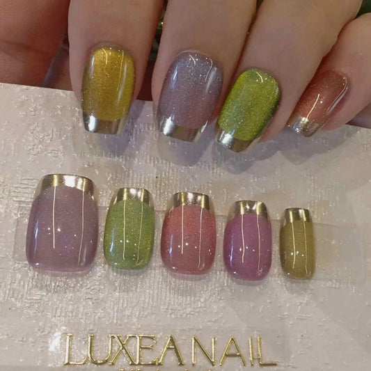 Classy-Rainbow-Square-18mm-Press On Nail