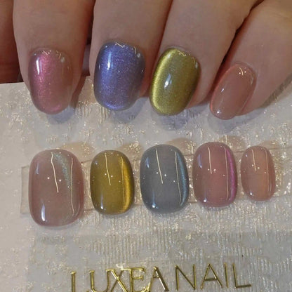 Classy-Rainbow-Squoval-15mm-Press On Nail