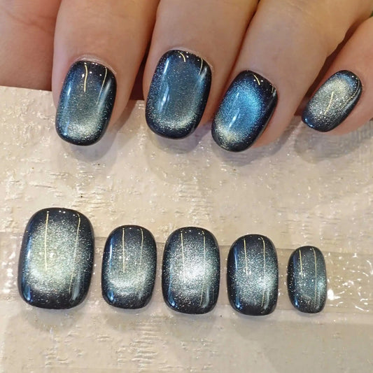 Classy-Blue-Squoval-15mm-Press On Nail