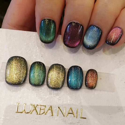 Classy-Rainbow-Squoval-15mm-Press On Nail