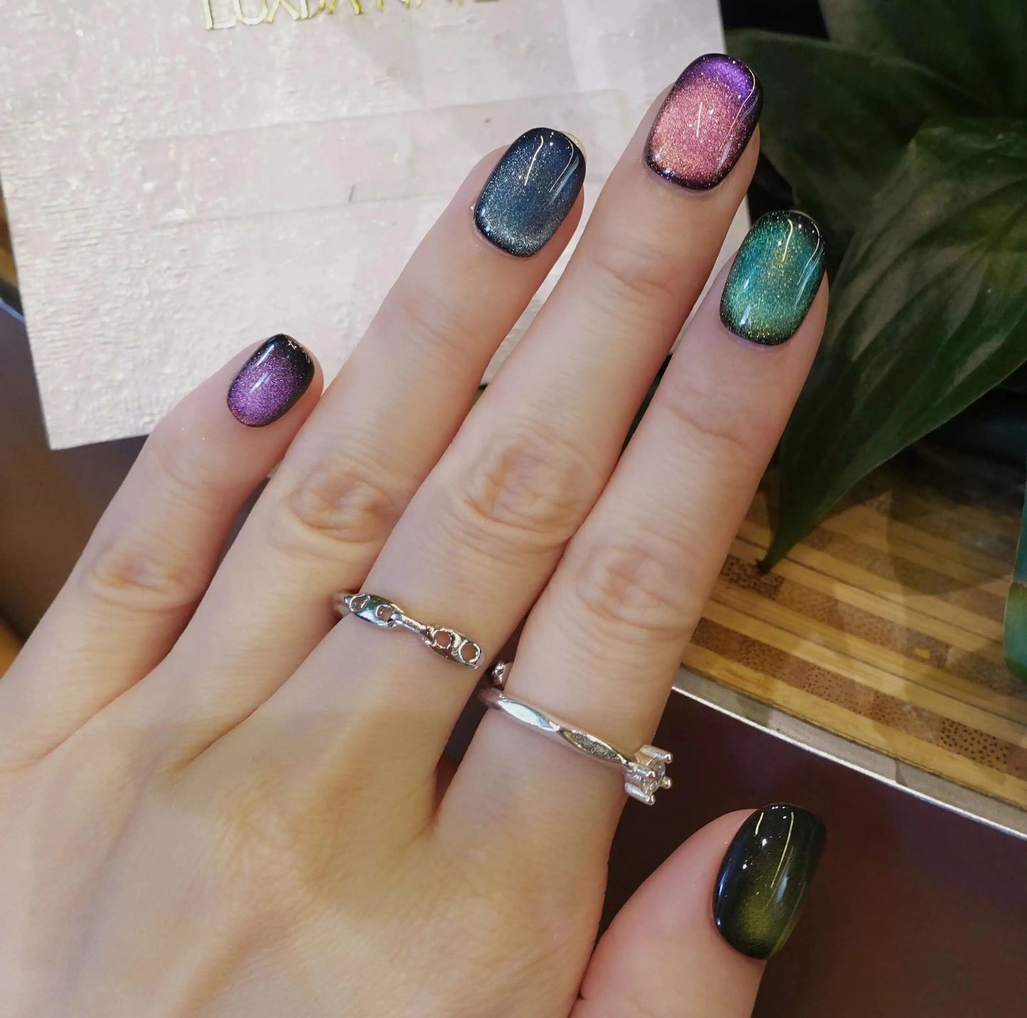 Classy-Rainbow-Squoval-15mm-Press On Nail