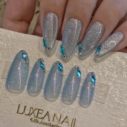 Classy-Blue-Stiletto-30mm-Press On Nail