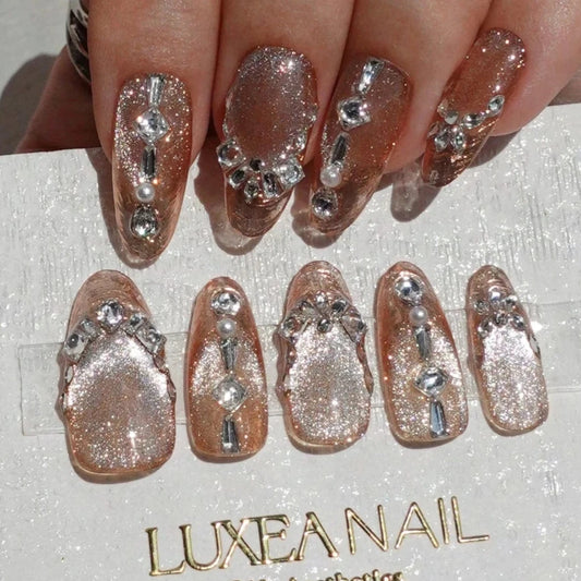 Luxy-Gold-Almond-25mm-Press On Nail