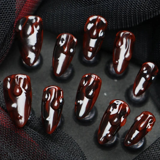 Halloween-Red-Almond-25mm-Press On Nail