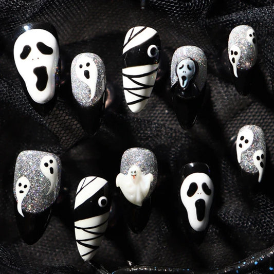 Halloween-Black-Almond-25mm-Press On Nail